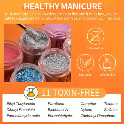 Dip Powder Nail Kit with NOCIS Label, Six 10g Thermal Color-Shift and Mixed Glitter Powder Jars