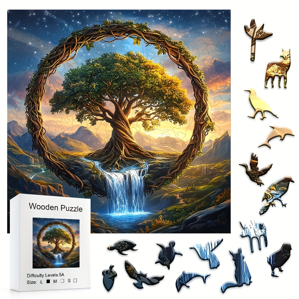 Tree of the Universe Wooden Jigsaw Puzzle with Irregular Pieces and 11 x 11 Inch Pictured Display Size