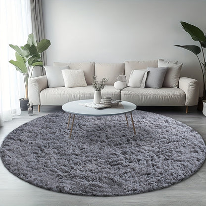Area Rug, Round Shaggy Plush Carpet in Seven Colors and 4-, 5- or 6-Foot Diameters with Spot-Clean Care