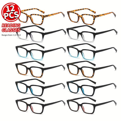Reading Glasses – Twelve-Pair Blue-Light Reader Bulk Set with Anti-Glare Lens Feature for Home and Office