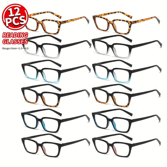Reading Glasses – Twelve-Pair Blue-Light Reader Bulk Set with Anti-Glare Lens Feature for Home and Office