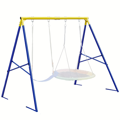 Full Steel A-Frame Swing Set Stand with Ground Stakes, Two-Swing Support and Two Color Options