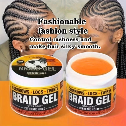 Extreme Hold Braid Gel & Edge Control Hair Wax Pomade — Anti-Frizz, Moisturizing, Long-Lasting for Braids, Locs, Twists & Sleek Styles, Natural Hair, Men & Women — 4/5/6 Pack