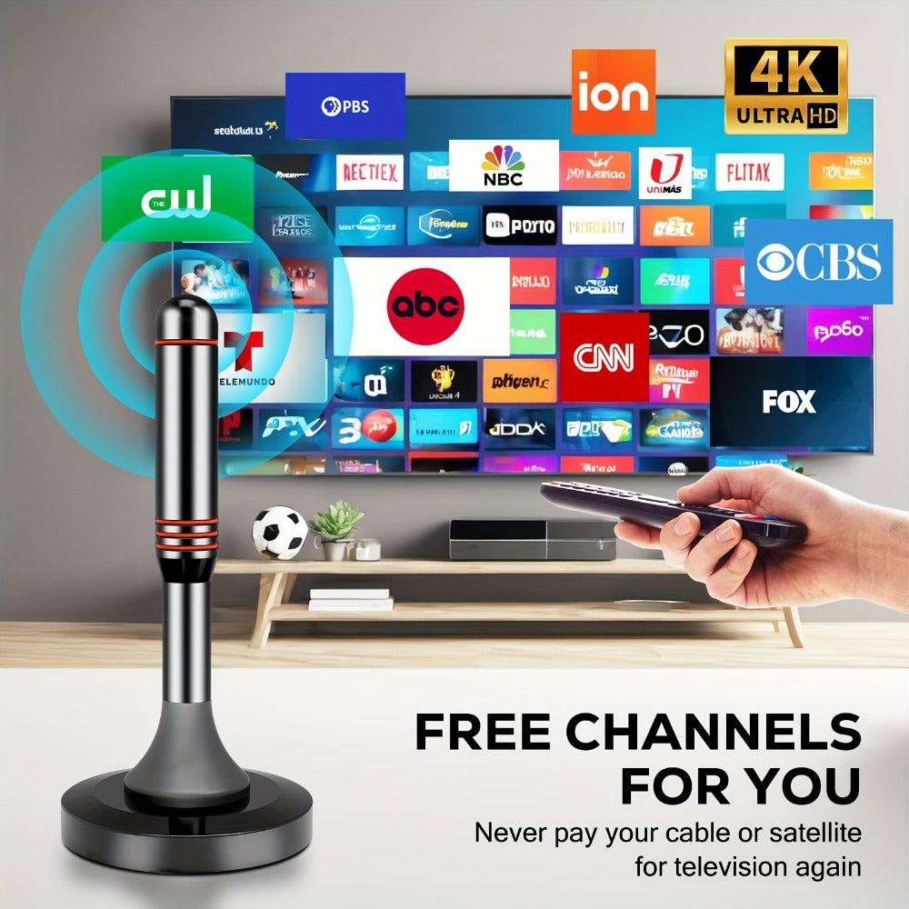 Amplified Indoor HDTV Antenna with Signal Booster & Removable Amplifier - 4K 1080p 360° Reception, Free Local Channels ABC CBS NBC FOX, No Cable or Satellite Fees, Easy Install for Smart TV