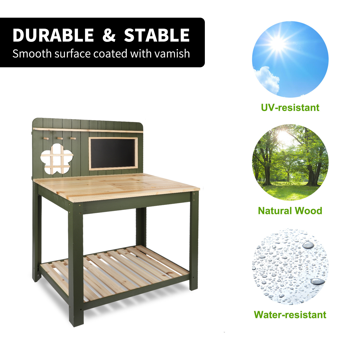 Potting Bench Table Cedar Wood Garden Workstation with Blackboard Removable Sink Hooks Double Shelf for Patio Balcony Courtyard Outdoor Planting Work Bench
