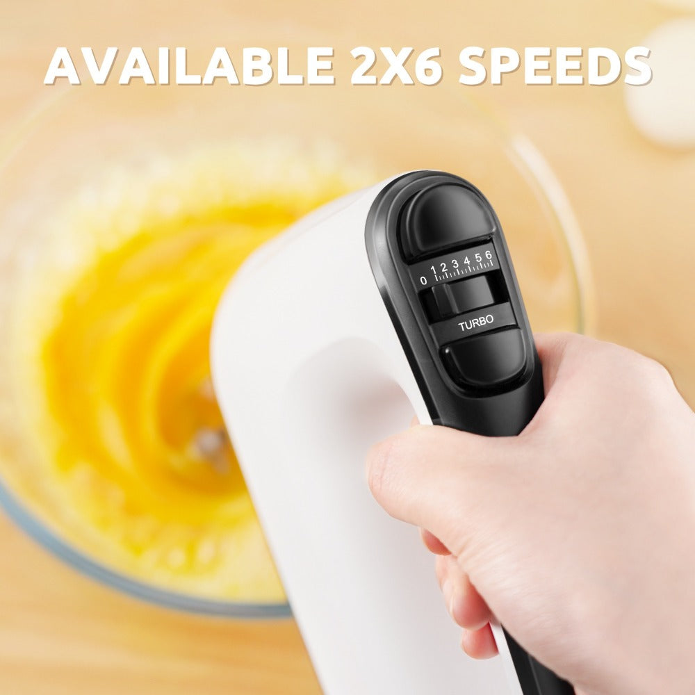 Electric Hand Mixer 6-Speed with Turbo – 5 Stainless Steel Attachments, Snap-On Storage Case, Handheld Mixer for Whipping, Baking Cookies, Cakes, Dough & Brownie Batter
