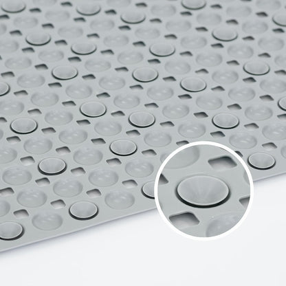 TPR Suction-Cup Shower Bath Mat, 26.38 x 14.17 Inches with Raised Texture in Gray or White