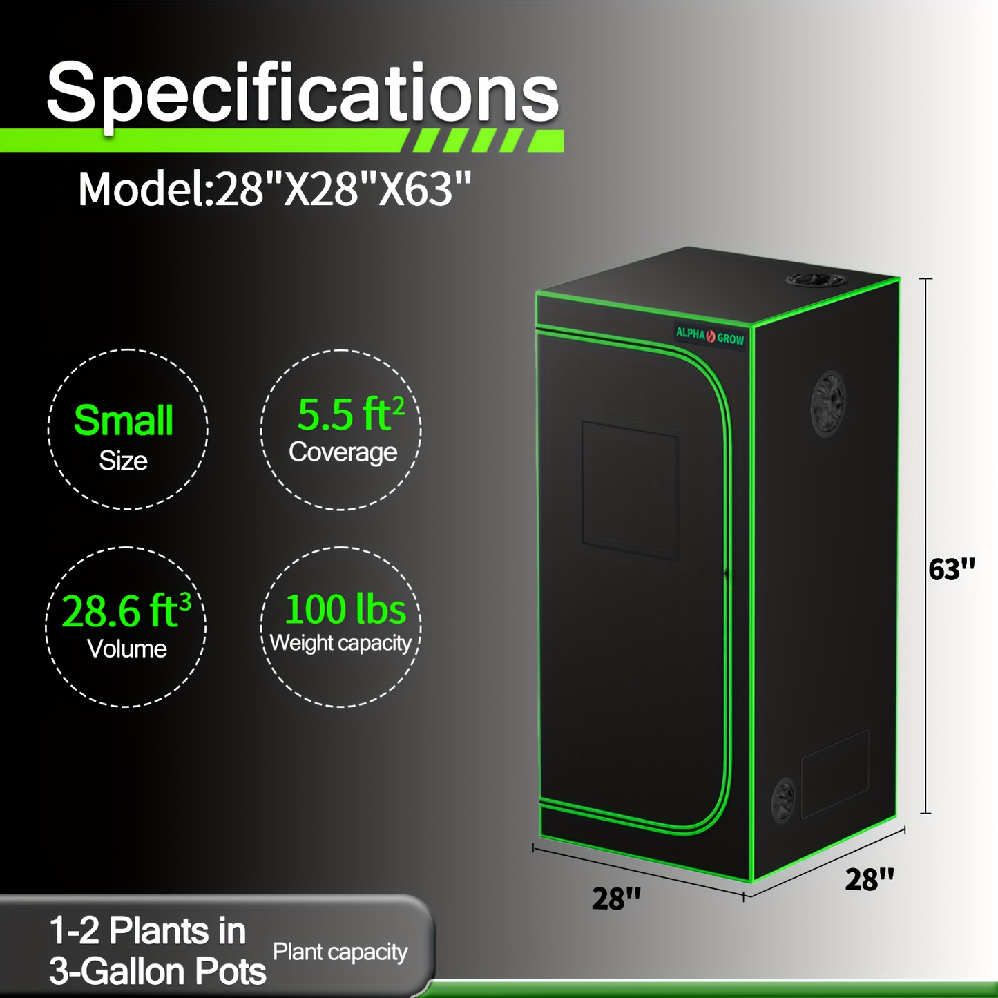 ALPHAGROW Grow Tent Greenhouse Portable 2X2/3X3/4X2/4X4 Ft High Reflective 1680D Mylar Canvas with Observation Window And Floor Tray for Hydroponic, Mushroom, Flower Indoor Plant Growing Home