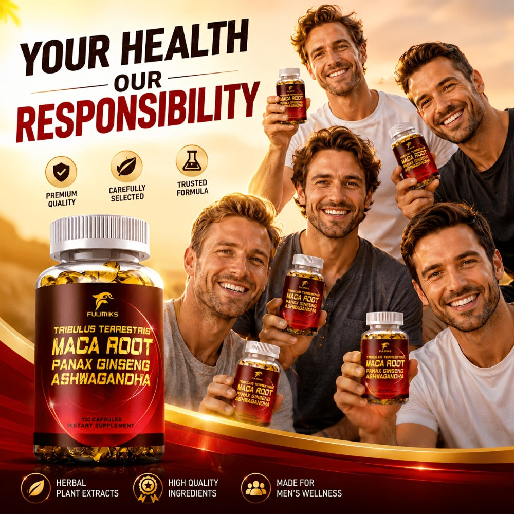 Men's Vitality Capsules with Tribulus Terrestris, Maca Root, Panax Ginseng & Ashwagandha – Daily Immune & Energy Support Supplement for Men | 120 Capsules | ShopVora UK
