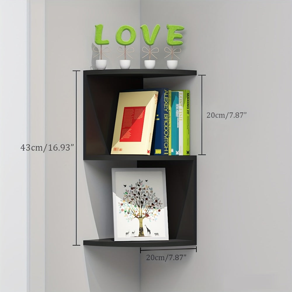 Wall-Mounted Alternating Corner Shelf in White Five-Tier or White and Black Three-Tier Options