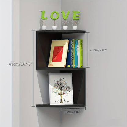 Wall-Mounted Alternating Corner Shelf in White Five-Tier or White and Black Three-Tier Options