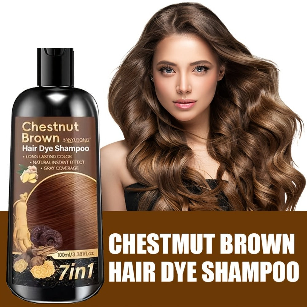 7-in-1 Gray Hair Coverage Color Shampoo with Ginger Oil Biotin & Rosemary — Gentle Scalp-Safe Formula, No Ammonia, Long-Lasting Color, 3 Shades Brown Chestnut Brown Black, Men & Women