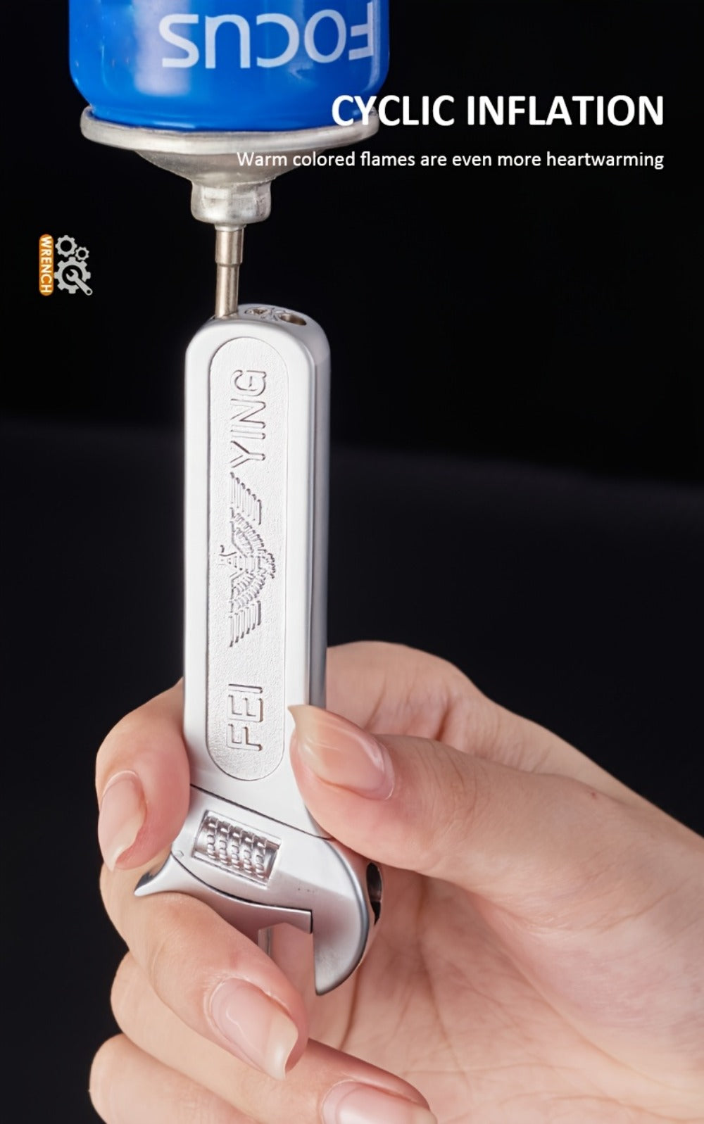 Spanner Shape Novelty Lighter – Refillable Butane Windproof Metal Lighter, Cool Gadget Gift for Men | Father's Day Gift Idea | Bright Chrome & Black | No Butane Included