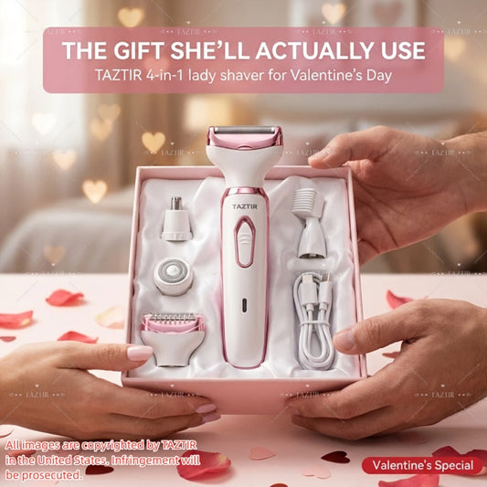 4-in-1 Electric Shaver for Women Rechargeable Wet & Dry Painless – Face Nose Legs Underarm Bikini Trimmer Portable Cordless Grooming Kit, Luxury Gift Set Options for Her