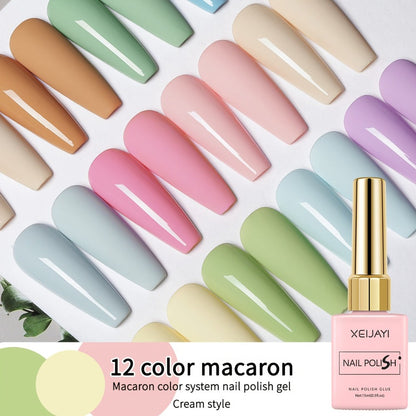 Gel Nail Polish Set with XEIJAYI Label, 12 Candy Macaroon Gel Colors in 0.51oz Square Bottles