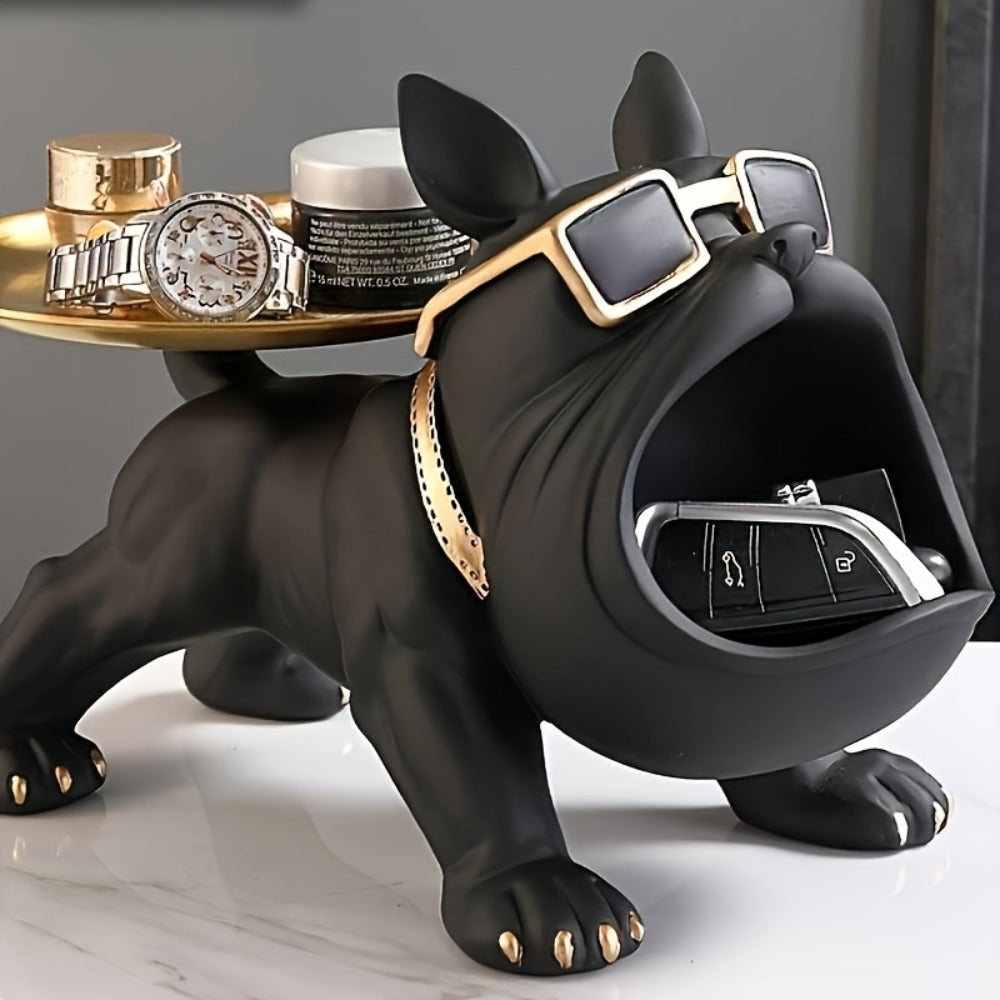 Resin Pug Bulldog Decorative Tray Statue | Dog Tray Organizer for Keys Jewelry Candy Earrings | Modern Art Home Decor Sculpture for Entryway Desk Office Dining Table | Unique Dog Lover Gift