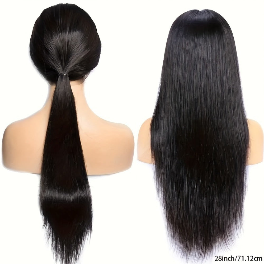 Straight Human Hair Wig with 4x4 Lace Closure, Center Part and Black 16–36 Inch Length Options