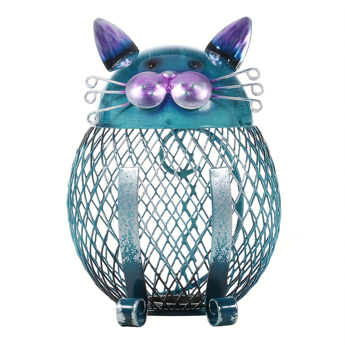 Decorative Open-Mesh Cat-Shaped Coin Bank with Removable Bottom Plug and One- or Two-Piece Options