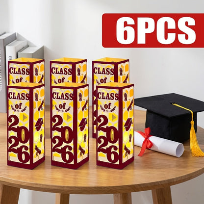 Six-Piece Class of 2026 Graduation Centerpiece Set with Paper Lantern Boxes in Six Color Themes