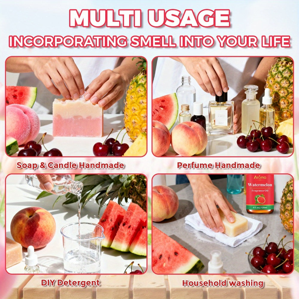 120ml Fruit Fragrance Oil for Diffuser, Candle and Soap Projects in Seven Strawberry-to-Cherry Scent Labels