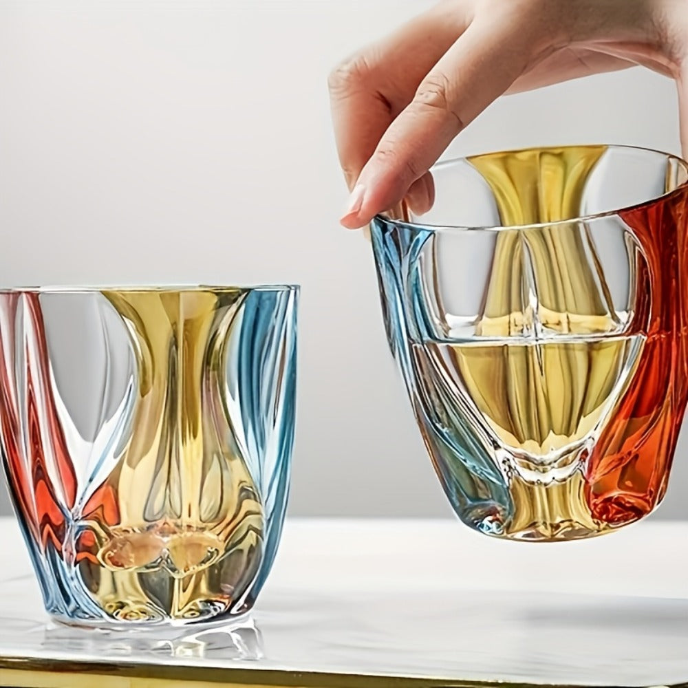 Three-Color Painted Short Drinking Glass with 150 ml Capacity, 3.74-Inch Height and Sculpted Base