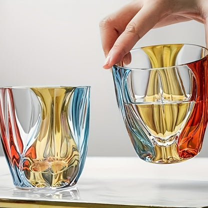 Three-Color Painted Short Drinking Glass with 150 ml Capacity, 3.74-Inch Height and Sculpted Base