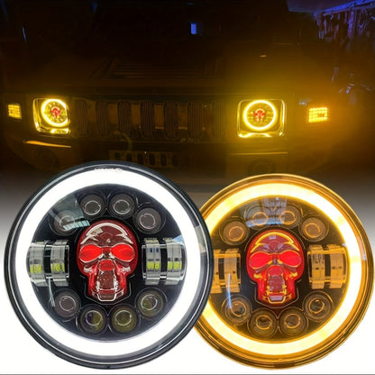 7 Inch Motorcycle LED Headlight Skull Ghost Design - Colorful Demon Eye Round Head Lamp, Custom Car Headlight Modification Front Light for Motorcycle Jeep Truck