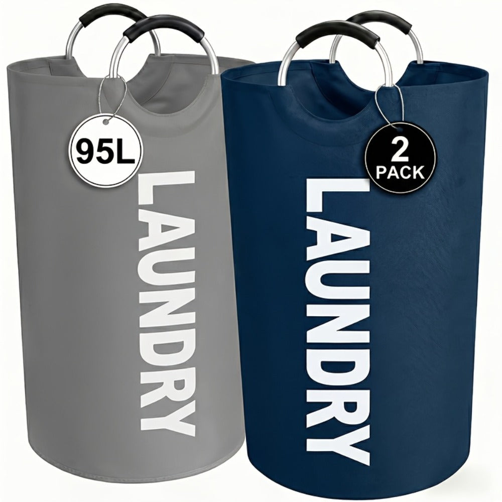 Two-Piece 95L Foldable Laundry Hamper Set with Ring Handles in 12 Solid or Mixed Color Options