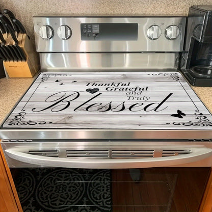 Stove Top Cover Heat Resistant Scratch-Proof 28.5x20.5" - Thankful Grateful Blessed Kitchen Decor Glass Protector Mat for Cooktops, Ovens, Washers & Dryers, Easy-Clean Multipurpose Noodle Board