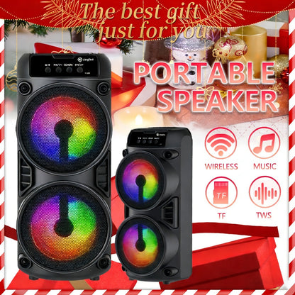10 Inch Portable Bluetooth Speaker with RGB LED Lights & FM Radio - Heavy Bass Dual Drivers, USB Charging, Outdoor Camping Speaker, Holiday Gift for Family Friends
