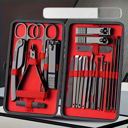 Nail Grooming Tool Case with 10-, 17- or 24-Piece Set Options and Black-and-Red Interior for Home and Travel
