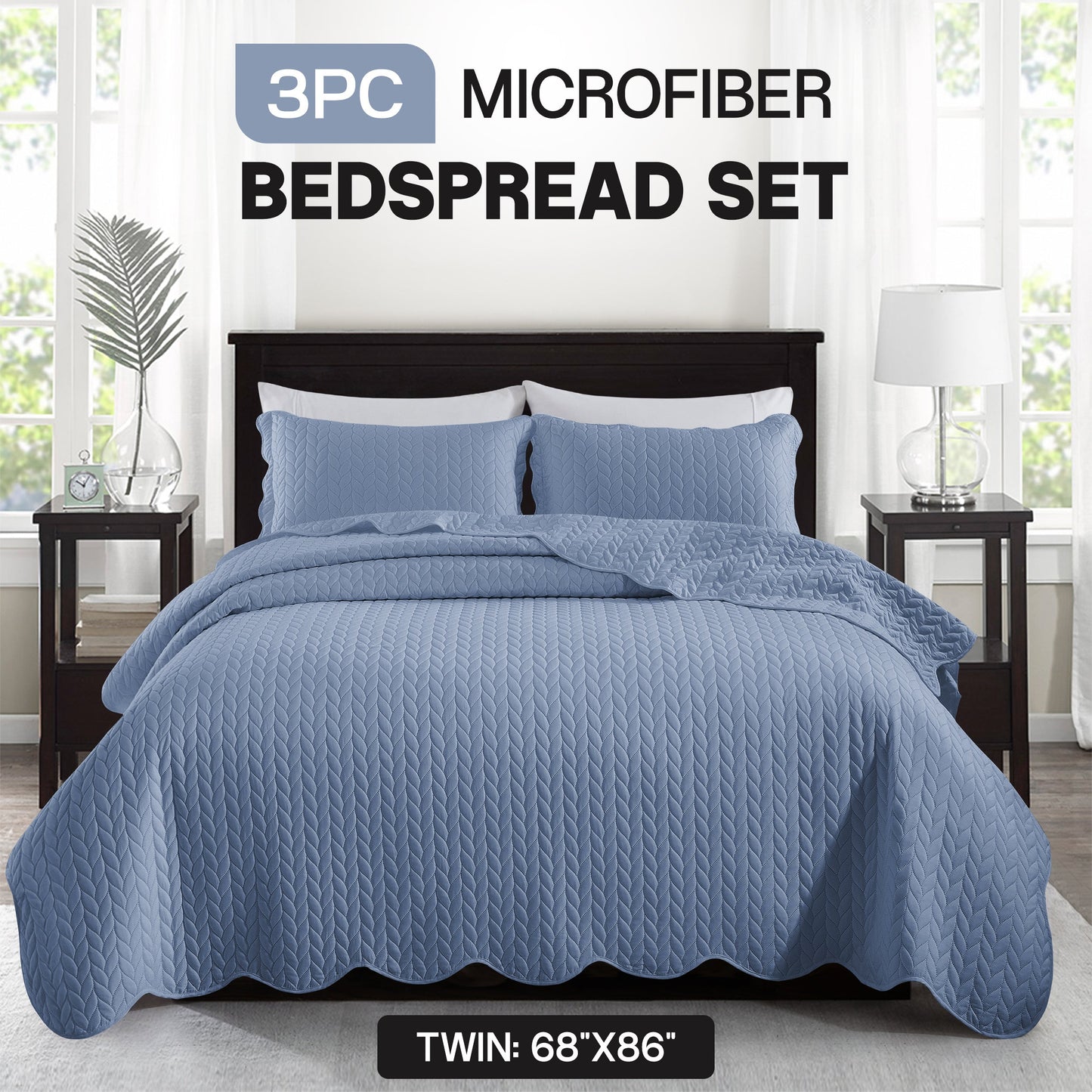 Chevron-Texture Three-Piece Bedspread Set in 16 Colors with Twin, Queen-Full, King and California King Sizes