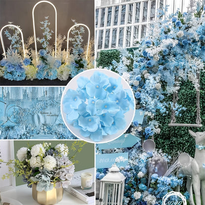 Artificial Flowers 72-Piece Silk Hydrangea Set with Flexible Stems in Blue Purple Pink or Champagne