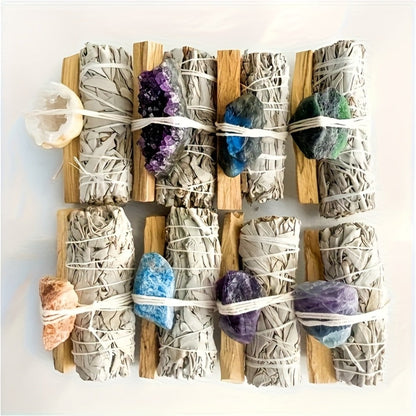 Natural White Sage and Random Crystal Decor Set for Meditation Spaces, Displays and Seasonal Gifts