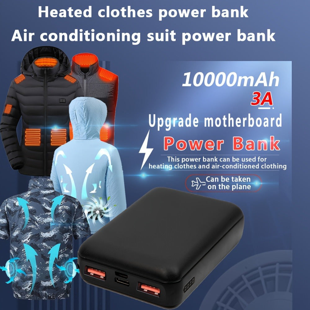 Power Bank 10000mAh 5V/3A with Dual USB Output, USB-C/Micro Input and LED Indicator for Heated Clothing