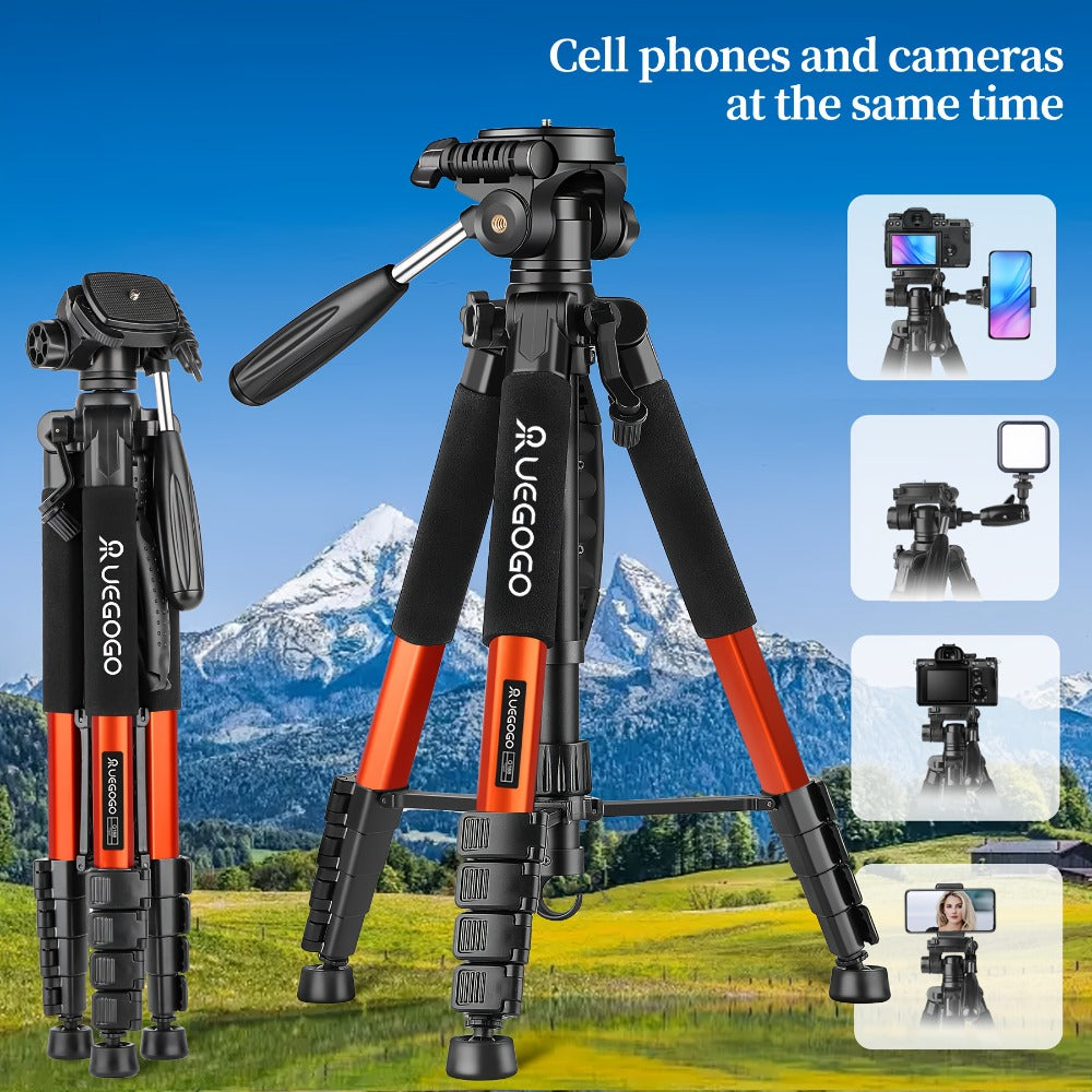 74-Inch Heavy-Duty Camera Tripod with Phone Holder Quick Release Plate & Carry Bag Professional DSLR Video Stand for Canon Nikon Sony Compatible with Cell Phones Projector Travel Tripod