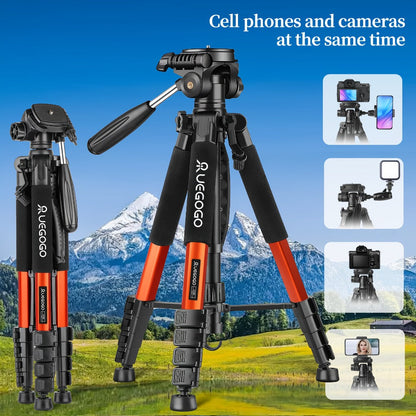 74-Inch Heavy-Duty Camera Tripod with Phone Holder Quick Release Plate & Carry Bag Professional DSLR Video Stand for Canon Nikon Sony Compatible with Cell Phones Projector Travel Tripod