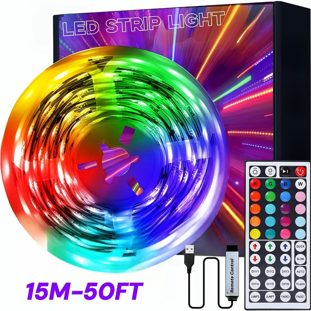 RGB LED Strip Lights USB Powered TV Backlight with Remote Control - 16 Color Changing Dimmable Cuttable for TV PC Bedroom Gaming Room Bookshelf Desk Party Home Ambiance Lighting 13FT 20FT