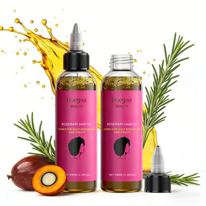 Hair Oil Hoegoa Rosemary Two-Bottle 100ml Gift Set with Pointed Applicators for Hair and Scalp Application