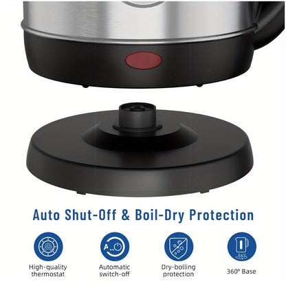 Electric Kettle Stainless Steel 1200W Fast Boil with Water Window - 60.87oz BPA-Free Auto Shut-Off Electric Tea Kettle for Tea Coffee Hot Water, Quiet Boil Cordless Kitchen Kettle Gift