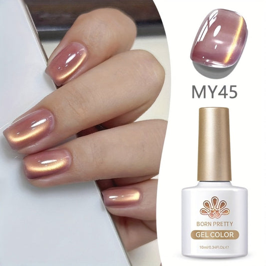 Gel Nail Polish – Cat Eye Magnetic Set BORN PRETTY Nude Golden Glitter 2 Colors Ultra Shine Semi-Permanent UV LED Soak Off Long Lasting…