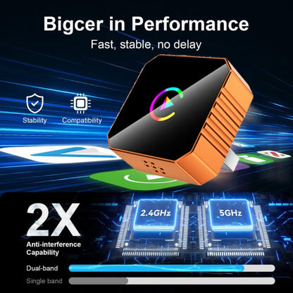 Wireless CarPlay Android Auto Adapter USB Dongle Plug-and-Play Compact Design for Vehicles with Wired CarPlay or Wired Android Auto, Hands-Free Smartphone Connection, Orange & Black