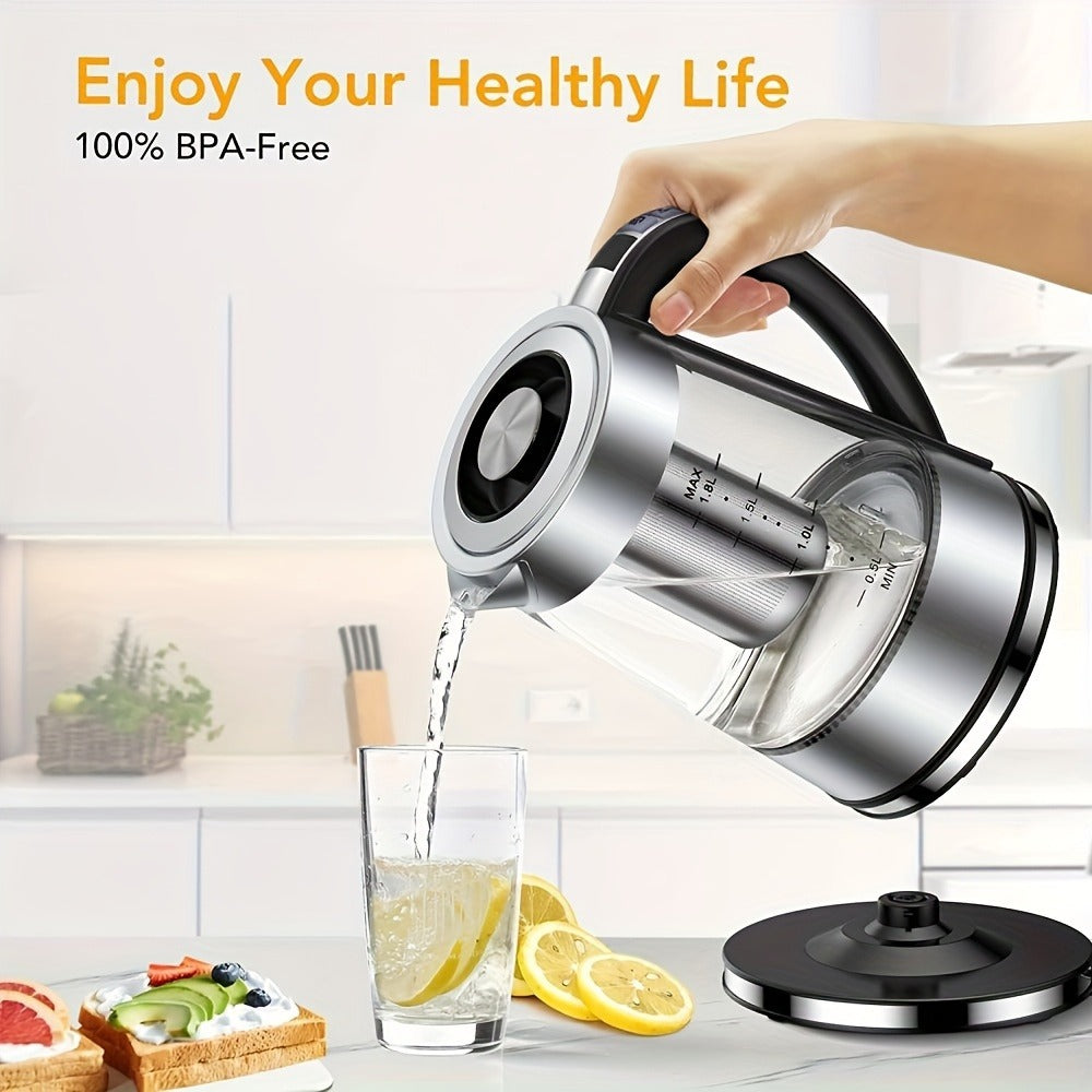 1.8L Glass Tea Kettle with 900W Heating, Adjustable Temperature Control, Infuser and 24-Hour Keep Warm