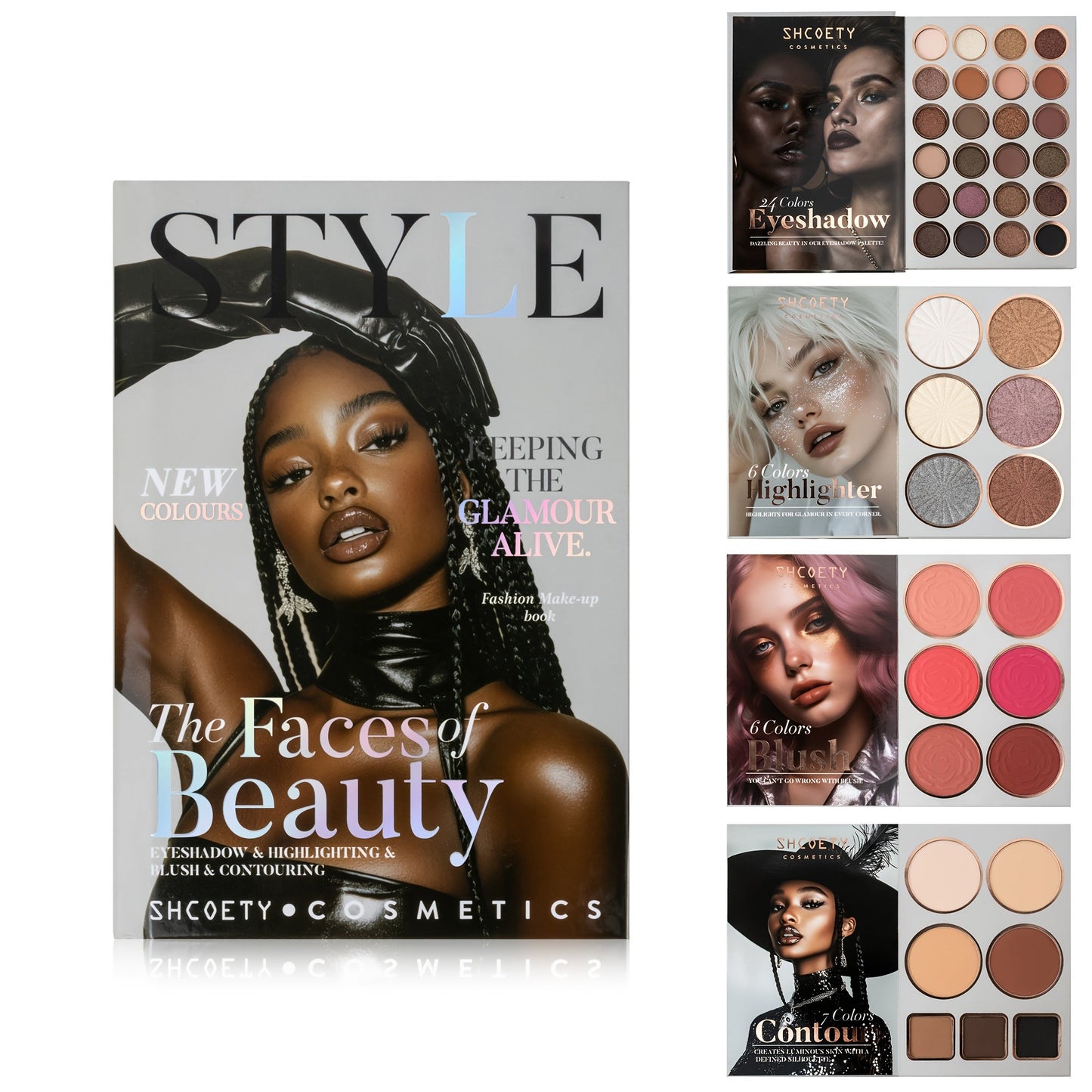 3-in-1 Eyeshadow Blush Highlighter Palette Loose Powder Book-Style Folding Compact Moisturizing Buildable Pigment Luminous Finish for Daily Glam Travel Gift Women
