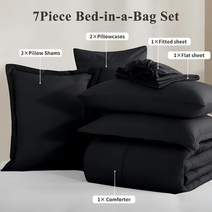 Comforter Set Soft Breathable Microfiber Bed in a Bag with Fitted Sheet Flat Sheet Pillowcases & Shams – All Season Fluffy Checkered Bedding Set Twin Full Queen King
