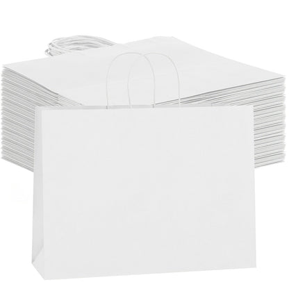 49-Piece Large Paper Shopping Bag Set with Reinforced Handles in White, Brown or Black for Gifts and Retail
