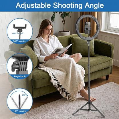 LED Ring Light 10/12 Inch with Tripod Stand & Phone Holder – 3 Color Modes, 12 Brightness Levels, USB Powered Selfie Light for Makeup, Photography, Video & Streaming