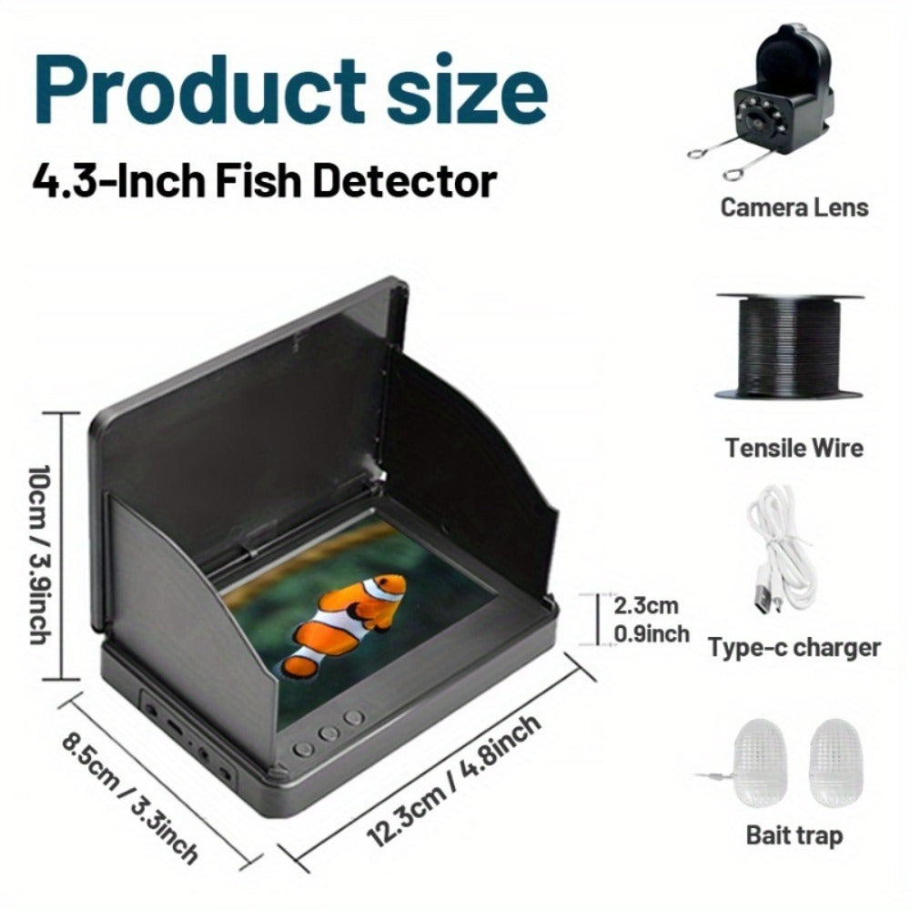 Underwater Fishing Camera 4.3-Inch HD Display with Night Vision & Triple Light Shielding – Portable Fish Finder with Bait Monitor, Complete Fishing Kit for Ice Lake River Sea Fishing