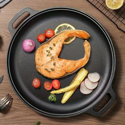 32cm Cast Iron Skillet with Dual Loop Handles and Shallow Round Profile for Gas, Induction, Oven or Campfire