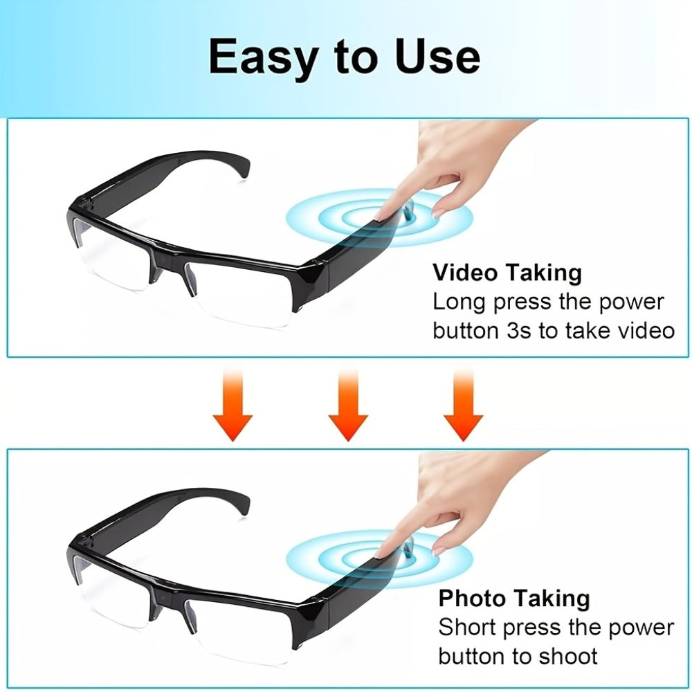 1080p HD Video Glasses 65° Wide Angle - One-Button Sports Camera Glasses, Wearable Body Cam, 120-Min Battery, 32GB & 64GB Options, Driving Cycling Meeting Recording